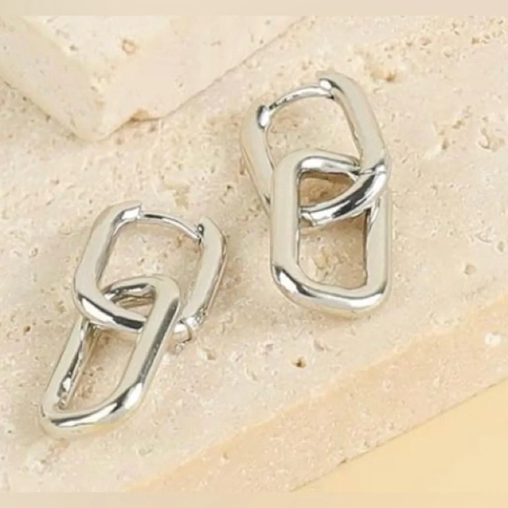 #41 Stainless Steel Silver Oval PaperClip Earrings - Picture 2 of 3